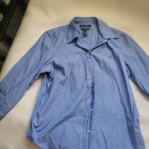 Cotton Lauren Ralph Lauren Button Down No Iron Striped Top Medium